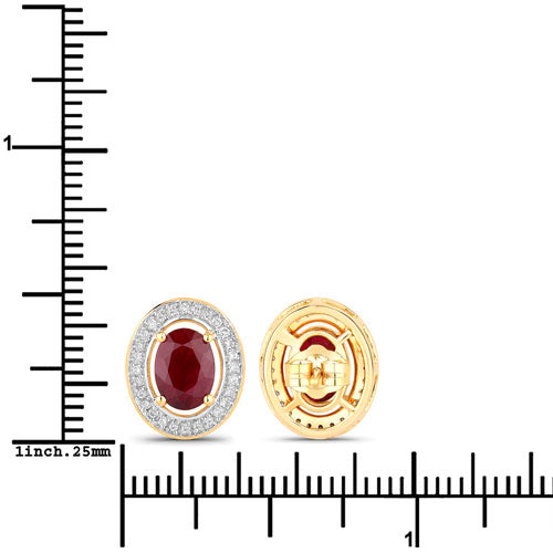 Bids.com 2.12 Carat Genuine Ruby and White Diamond 14K Yellow Gold Earrings Earrings White Smoke