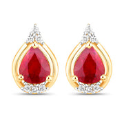 Bids.com 1.36 Carat Genuine Ruby and White Diamond 14K Yellow Gold Earrings Earrings White Smoke Default Title