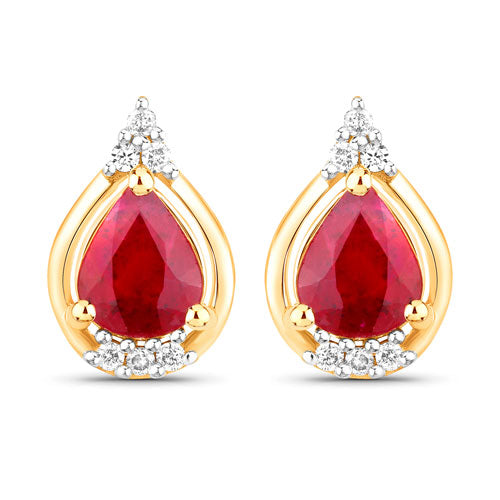 Bids.com 1.36 Carat Genuine Ruby and White Diamond 14K Yellow Gold Earrings Earrings White Smoke Default Title