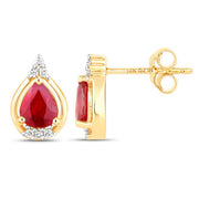 Bids.com 1.36 Carat Genuine Ruby and White Diamond 14K Yellow Gold Earrings Earrings White Smoke