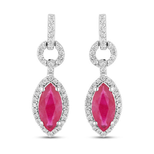 Bids.com 1.23 Carat Genuine Ruby and White Diamond 14K White Gold Earrings Earrings White Smoke Default Title