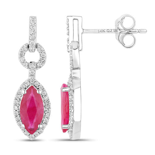 Bids.com 1.23 Carat Genuine Ruby and White Diamond 14K White Gold Earrings Earrings White Smoke