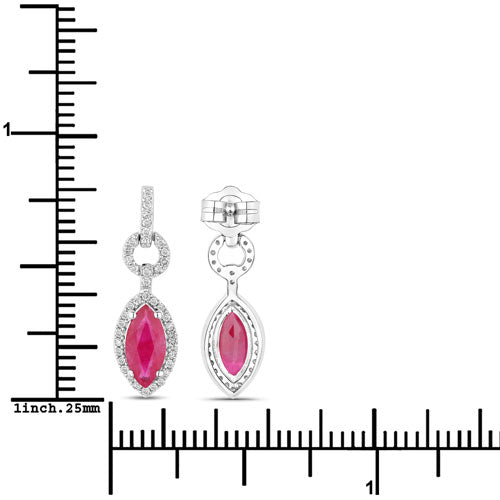 Bids.com 1.23 Carat Genuine Ruby and White Diamond 14K White Gold Earrings Earrings White Smoke