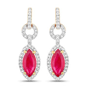 Bids.com 1.23 Carat Genuine Ruby and White Diamond 14K Yellow Gold Earrings Earrings White Smoke Default Title