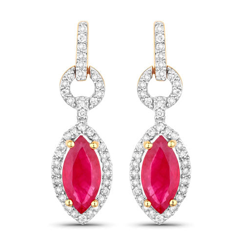 Bids.com 1.23 Carat Genuine Ruby and White Diamond 14K Yellow Gold Earrings Earrings White Smoke Default Title