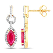 Bids.com 1.23 Carat Genuine Ruby and White Diamond 14K Yellow Gold Earrings Earrings White Smoke
