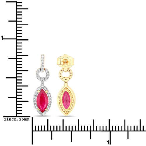 Bids.com 1.23 Carat Genuine Ruby and White Diamond 14K Yellow Gold Earrings Earrings White Smoke