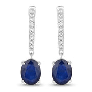 Bids.com 3.24 Carat Genuine Blue Sapphire and White Diamond 14K White Gold Earrings Earrings White Smoke Default Title