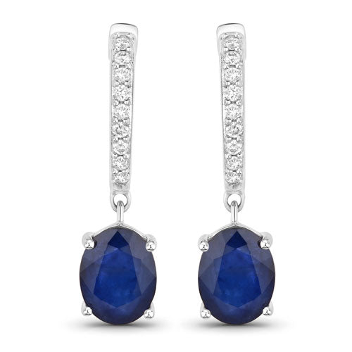 Bids.com 3.24 Carat Genuine Blue Sapphire and White Diamond 14K White Gold Earrings Earrings White Smoke Default Title