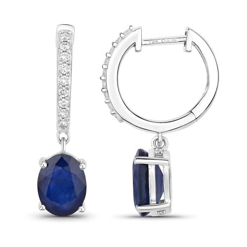 Bids.com 3.24 Carat Genuine Blue Sapphire and White Diamond 14K White Gold Earrings Earrings White Smoke