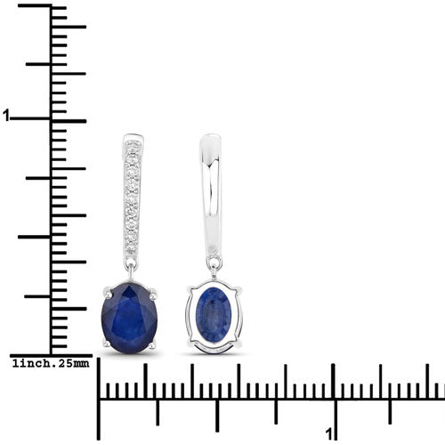 Bids.com 3.24 Carat Genuine Blue Sapphire and White Diamond 14K White Gold Earrings Earrings White Smoke