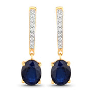 Bids.com 3.24 Carat Genuine Blue Sapphire and White Diamond 14K Yellow Gold Earrings Earrings White Smoke Default Title