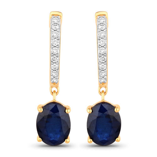 Bids.com 3.24 Carat Genuine Blue Sapphire and White Diamond 14K Yellow Gold Earrings Earrings White Smoke Default Title