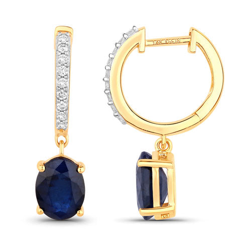 Bids.com 3.24 Carat Genuine Blue Sapphire and White Diamond 14K Yellow Gold Earrings Earrings White Smoke