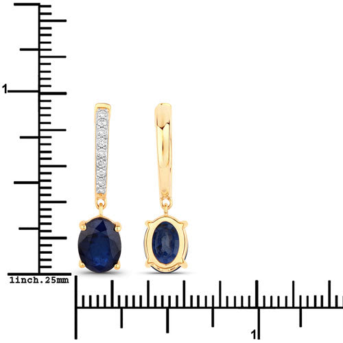 Bids.com 3.24 Carat Genuine Blue Sapphire and White Diamond 14K Yellow Gold Earrings Earrings White Smoke