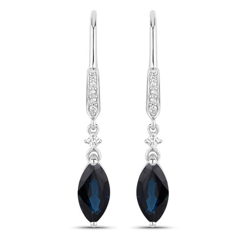 Bids.com 2.73 Carat Genuine Blue Sapphire and White Diamond 14K White Gold Earrings Earrings White Smoke Default Title