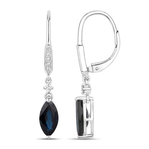 Bids.com 2.73 Carat Genuine Blue Sapphire and White Diamond 14K White Gold Earrings Earrings White Smoke