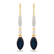 Bids.com 2.73 Carat Genuine Blue Sapphire and White Diamond 14K Yellow Gold Earrings Earrings White Smoke Default Title