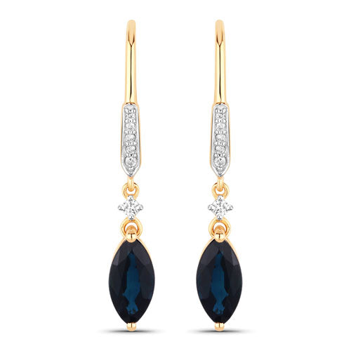 Bids.com 2.73 Carat Genuine Blue Sapphire and White Diamond 14K Yellow Gold Earrings Earrings White Smoke Default Title