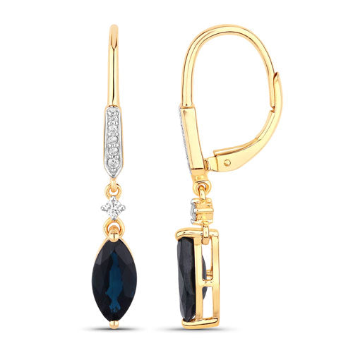 Bids.com 2.73 Carat Genuine Blue Sapphire and White Diamond 14K Yellow Gold Earrings Earrings White Smoke