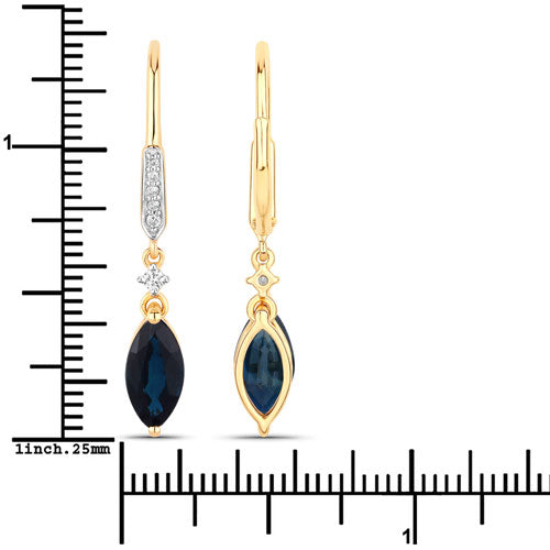 Bids.com 2.73 Carat Genuine Blue Sapphire and White Diamond 14K Yellow Gold Earrings Earrings White Smoke