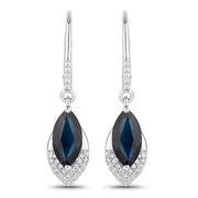 Bids.com 2.79 Carat Genuine Blue Sapphire and White Diamond 14K White Gold Earrings Earrings White Smoke Default Title