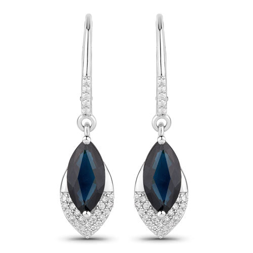 Bids.com 2.79 Carat Genuine Blue Sapphire and White Diamond 14K White Gold Earrings Earrings White Smoke Default Title