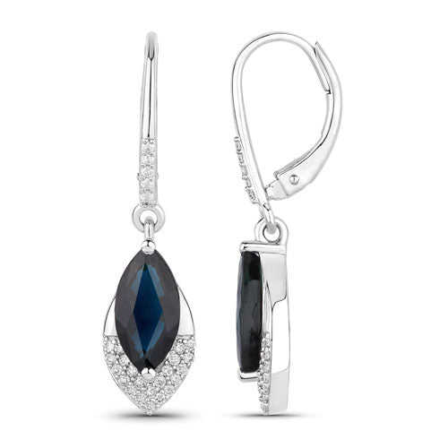 Bids.com 2.79 Carat Genuine Blue Sapphire and White Diamond 14K White Gold Earrings Earrings White Smoke