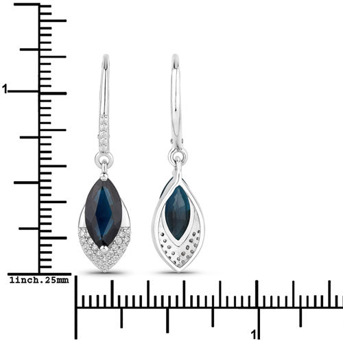 Bids.com 2.79 Carat Genuine Blue Sapphire and White Diamond 14K White Gold Earrings Earrings White Smoke
