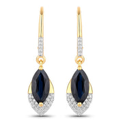 Bids.com 2.79 Carat Genuine Blue Sapphire and White Diamond 14K Yellow Gold Earrings Earrings White Smoke Default Title