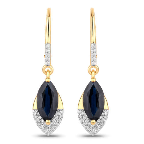 Bids.com 2.79 Carat Genuine Blue Sapphire and White Diamond 14K Yellow Gold Earrings Earrings White Smoke Default Title