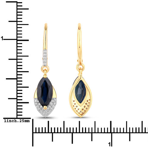 Bids.com 2.79 Carat Genuine Blue Sapphire and White Diamond 14K Yellow Gold Earrings Earrings White Smoke