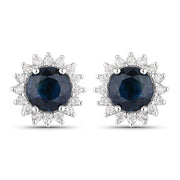 Bids.com 2.38 Carat Genuine Blue Sapphire and White Diamond 14K White Gold Earrings Earrings White Smoke Default Title