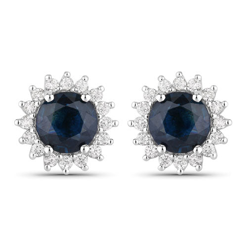 Bids.com 2.38 Carat Genuine Blue Sapphire and White Diamond 14K White Gold Earrings Earrings White Smoke Default Title
