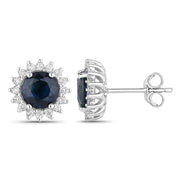 Bids.com 2.38 Carat Genuine Blue Sapphire and White Diamond 14K White Gold Earrings Earrings White Smoke