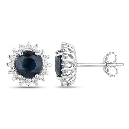 Bids.com 2.38 Carat Genuine Blue Sapphire and White Diamond 14K White Gold Earrings Earrings White Smoke