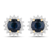 Bids.com 2.38 Carat Genuine Blue Sapphire and White Diamond 14K Yellow Gold Earrings Earrings White Smoke Default Title