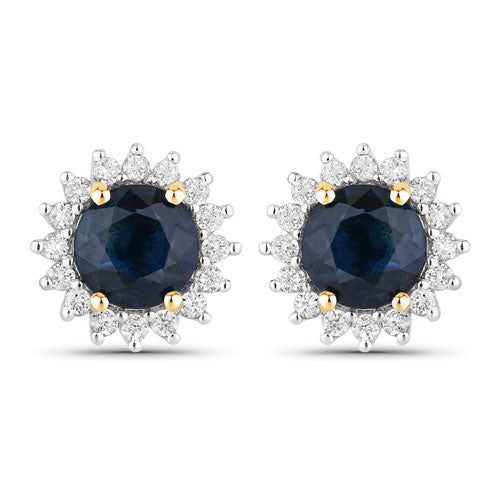 Bids.com 2.38 Carat Genuine Blue Sapphire and White Diamond 14K Yellow Gold Earrings Earrings White Smoke Default Title