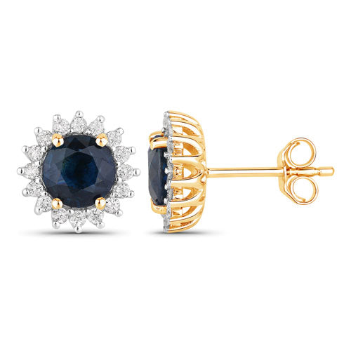 Bids.com 2.38 Carat Genuine Blue Sapphire and White Diamond 14K Yellow Gold Earrings Earrings White Smoke