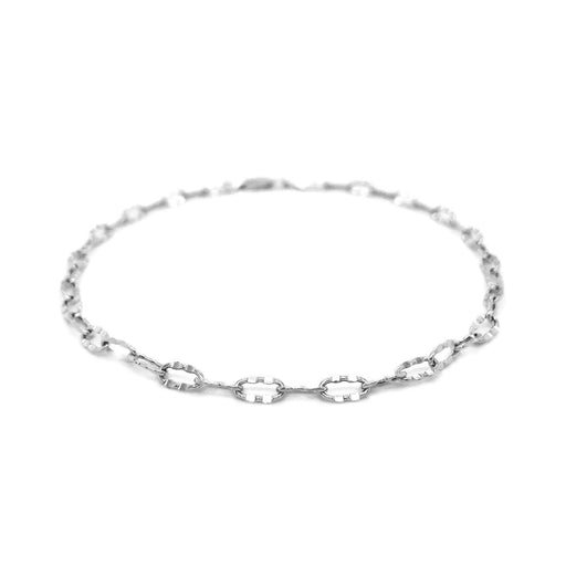 Bids.com 14k White Gold Anklet with Fancy Hammered Oval Links Accessories White Smoke 10 / White Gold