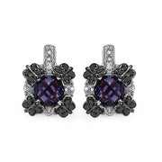 Bids.com 2.67 Carat Genuine Amethyst White Sapphire & Black Diamond .925 Sterling Silver Earrings Earrings White Smoke Default Title