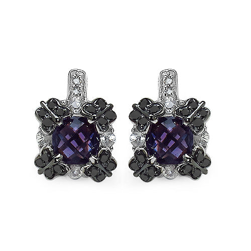 Bids.com 2.67 Carat Genuine Amethyst White Sapphire & Black Diamond .925 Sterling Silver Earrings Earrings White Smoke Default Title