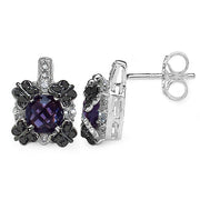 Bids.com 2.67 Carat Genuine Amethyst White Sapphire & Black Diamond .925 Sterling Silver Earrings Earrings White Smoke