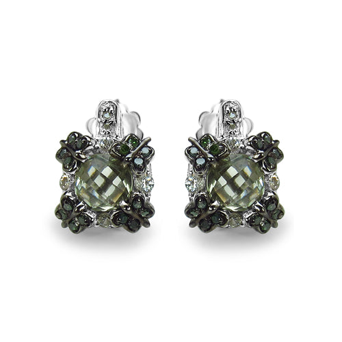 Bids.com 2.91 Carat Genuine Green Amethyst, White Sapphire & Green Diamond .925 Sterling Silver Earrings Earrings White Smoke Default Title