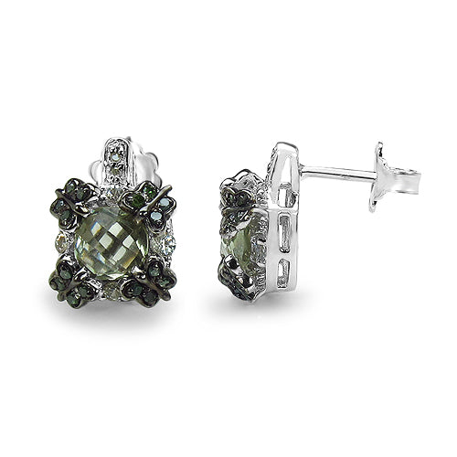 Bids.com 2.91 Carat Genuine Green Amethyst, White Sapphire & Green Diamond .925 Sterling Silver Earrings Earrings White Smoke