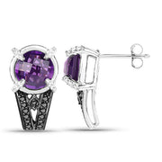 Bids.com 3.61 Carat Genuine Amethyst, Black Diamond and White Diamond .925 Sterling Silver Earrings Earrings White Smoke
