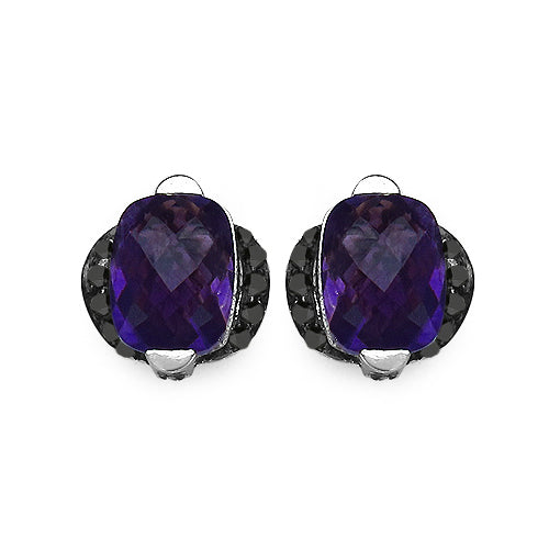 Bids.com 3.14 Carat Genuine Amethyst & Black Diamond .925 Sterling Silver Earrings Earrings White Smoke Default Title