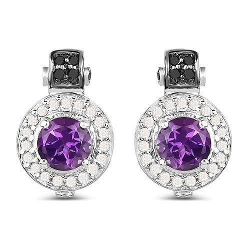 Bids.com 2.29 Carat Genuine Amethyst, Black Diamond and White Diamond .925 Sterling Silver Earrings Earrings White Smoke Default Title