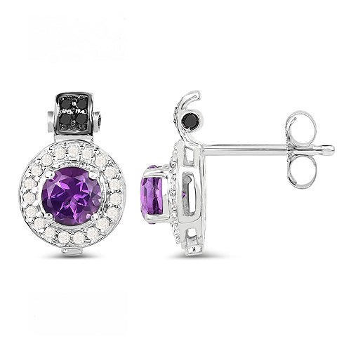 Bids.com 2.29 Carat Genuine Amethyst, Black Diamond and White Diamond .925 Sterling Silver Earrings Earrings White Smoke
