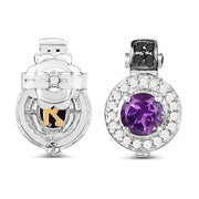Bids.com 2.29 Carat Genuine Amethyst, Black Diamond and White Diamond .925 Sterling Silver Earrings Earrings White Smoke